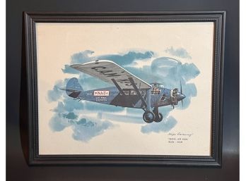 Nixon Galloway Lithograph  Travel Air 5000 1928-29 N.A.T U.S Mail Plane Framed