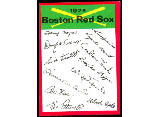 1974 Topps Baseball Boston Red Sox Team Checklist Vintage