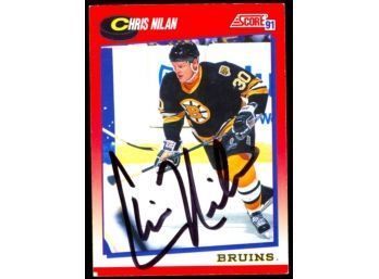 1991 Score Hockey Chris Nilan On Card Autograph #197 Boston Bruins