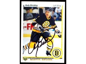 1990 Upper Deck Hockey Andy Brickley On Card Autograph #84 Boston Bruins