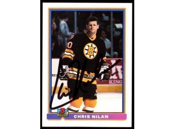 1991 Bowman Hockey Chris Nilan On Card Autograph #351 Boston Bruins