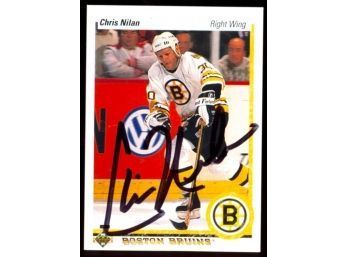 1990 Upper Deck Hockey Chris Nilan On Card Autograph #442 Boston Bruins