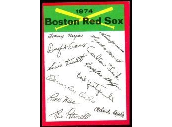 1974 Topps Baseball Boston Red Sox Team Checklist Vintage