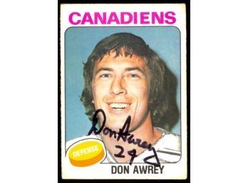 1975 O-pee-chee Hockey Don Awrey On Card Autograph #344 Montreal Canadiens Vintage
