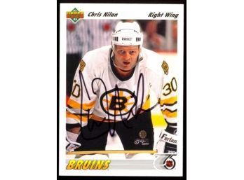 1991 Upper Deck Hockey Chris Nilan On Card Autograph #237 Boston Bruins