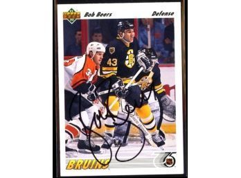 1991 Upper Deck Hockey Bob Beers On Card Autograph #490 Boston Bruins