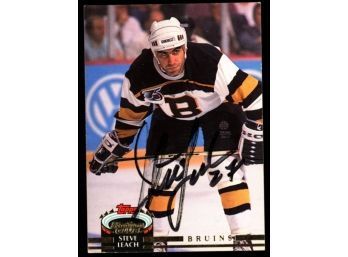 1992 Topps Stadium Club Hockey Steve Leach On Card Autograph #68 Boston Bruins