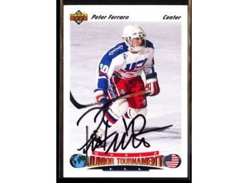 1991 Upper Deck Hockey Peter Ferraro World Junior Tournament On Card Rookie Auto #696