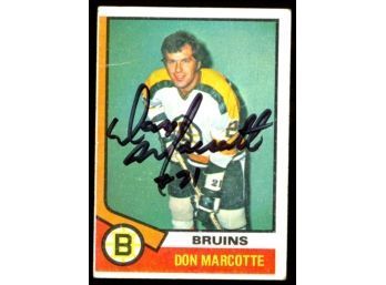 1974 O-pee-chee Hockey Don Marcotte On Card Autograph #221 Boston Bruins Vintage