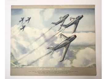 1950 Charles H Hubblle Lithograph North American F-86 'sabre' US Air Force Military Plane
