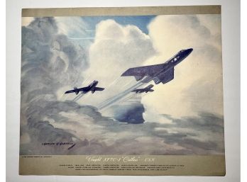 1950 Charles H Hubblle Lithograph Vought XF7U-1 'cutlass' US Navy Military Plane