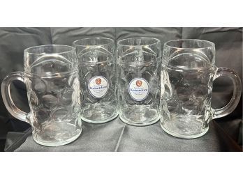 Set Of 4 Authentic German Beer Stein Glasses 8in Pint Size