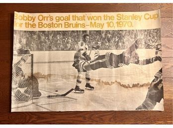 Vintage 1970 Bobby Orr Flying Goal Poster Boston Bruins Stanley Cup Champions 1970