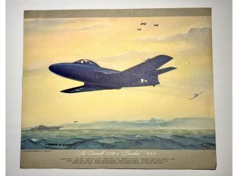 1950 Charles H Hubblle Lithograph Mc Donnell F2H-1 'banshee' US Navy Military Plane