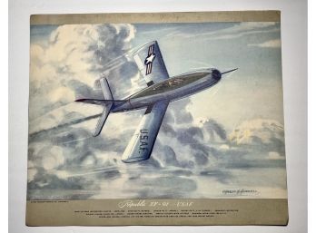 1950 Charles H Hubblle Lithograph Republic XF-91 US Air Force Military Plane Measure 15.5' X 13'