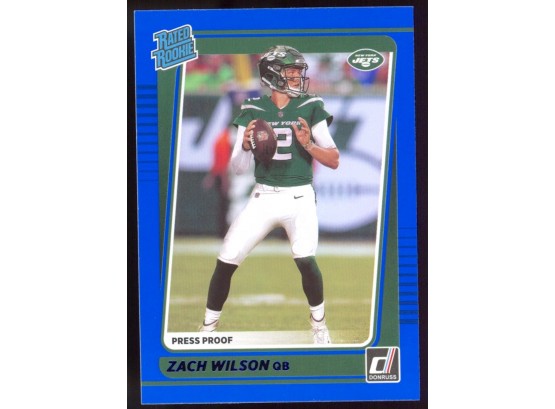 2021 Donruss Football Zach Wilson Blue Press Proof Rated Rookie #252 New York Jets RC