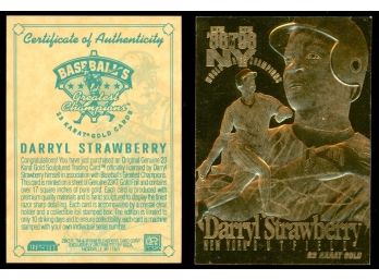1996 Bleachers Darryl Strawberry 23KT Gold Card With COA! New York Mets HOF