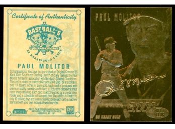 1996 Bleachers Paul Molitor 23KT Gold Card With COA! Minnesota Twins HOF