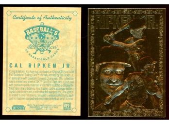 1996 Bleachers Cal Ripken Jr 23kt Gold Card With COA! Baltimore Orioles HOF