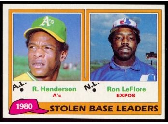 1981 Topps Baseball Rickey Henderson/ron Leflore 1980 Stolen Base Leaders #4 Vintage