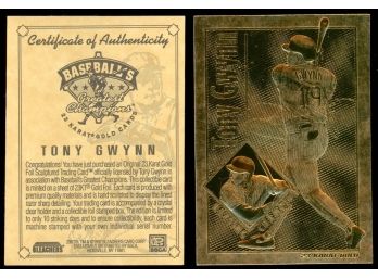 1997 Bleachers Tony Gwynn 23KT Gold Card With COA! San Diego Padres HOF