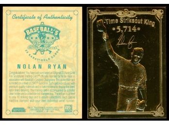 1996 Bleachers Nolan Ryan 23KT Gold Card With COA! HOF