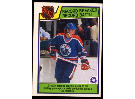 Wayne Gretzky 1983-84 O-Pee-Chee Record Breaker Card # 212 Edmonton Oilers