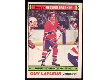1977 O-pee-chee Hockey Guy Lafleur 1976-77 Record Breaker Longest Point Streak #216 Montreal Canadiens HOF