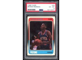 1988 Fleer Basketball Dennis Rodman Rookie Card #43 PSA 6 Detroit Pistons RC Vintage HOF