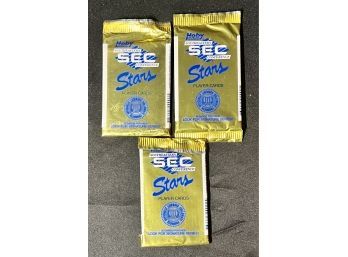 LOT OF 3 PACKS ~  1991 SEC Conference Stars Player Football Cards FOIL PACKS FACTORY SEALED