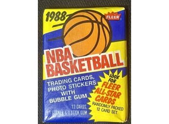 1988 Fleer Basketball Wax Pack With Clyde Drexler Sticker Showing On Back Factory Sealed Unopened