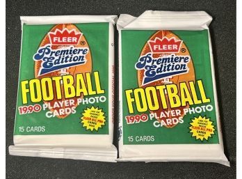 1990 Fleer Premiere Edition Football Unopened Sealed Wax Packs Lot Of 2! 15 Cards Per Pack, 2 Packs Total!