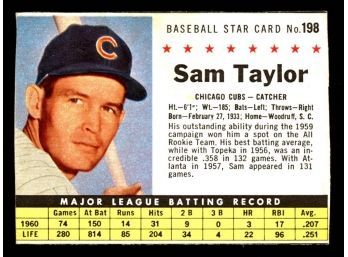 1961 Post Cereal Baseball Sam Taylor #198 Chicago Cubs Vintage