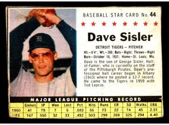 1961 Post Cereal Baseball Dave Sisler #44 Detroit Tigers Vintage