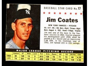 1961 Post Cereal Baseball Jim Coates #17 New York Yankees Vintage