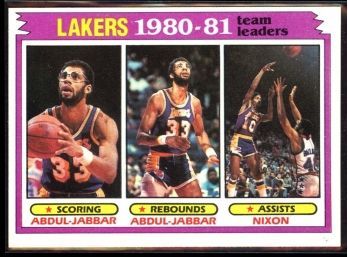 1981 Topps Basketball Los Angeles Lakers 1980-81 Team Leaders Kareem Abdul-jabbar Norm Nixon #55 Vintage HOF