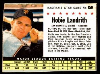 1961 Post Cereal Baseball Hobie Landrith #150 San Francisco Giants Vintage