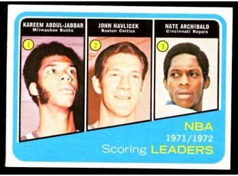 1972 Topps Basketball 1971-72 NBA Scoring Leaders Kareem Abdul-jabbar/john Havlicek/nate Archibald #171 HOF