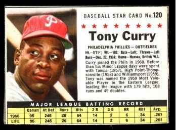 1961 Post Cereal Baseball Tony Curry #120 Philadelphia Phillies Vintage