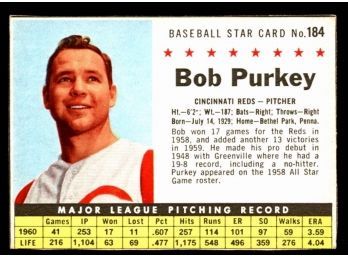 1961 Post Cereal Baseball Bob Turkey #184 Cincinnati Reds Vintage