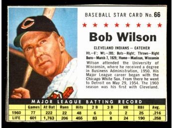 1961 Post Cereal Baseball Bob Wilson #66 Cleveland Indians Vintage