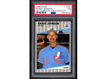 1989 Fleer Baseball Randy Johnson Ad Completely Blacked Out Rookie Card PSA 7 #381 Montreal Expos RC HOF