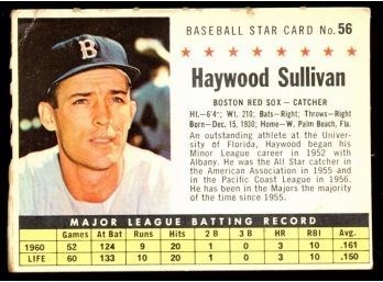 1961 Post Cereal Baseball Haywood Sullivan #56 Boston Red Sox Vintage