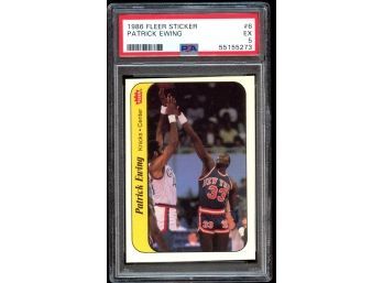 1986 Fleer Basketball Patrick Ewing Sticker Rookie Card PSA 5 #6 New York Knicks RC HOF