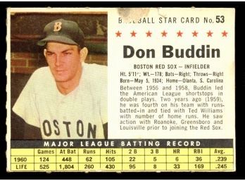 1961 Post Cereal Baseball Don Buddin #53 Boston Red Sox Vintage