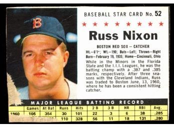 1961 Post Cereal Baseball Russ Nixon #52 Boston Red Sox Vintage