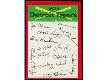 1974 Topps Baseball Detroit Tigers Team Checklist