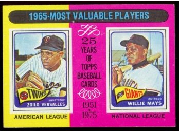 1975 Topps Baseball Zollo Versalles & Willie Mays 1965 Most Valuable Players #203 Vintage HOF