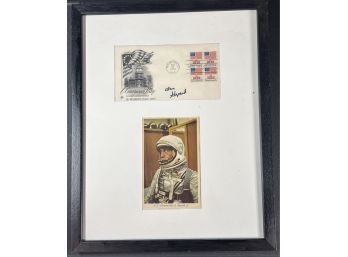 First Man In Space Alan Shepard Autograph And Post Card 1975 Framed With COA