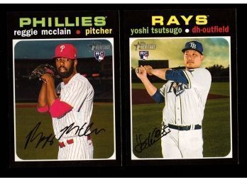 Lot Of 2 ~ 2020 Heritage Baseball Rookies Reggie McClain & Yoshi Tsutsugo